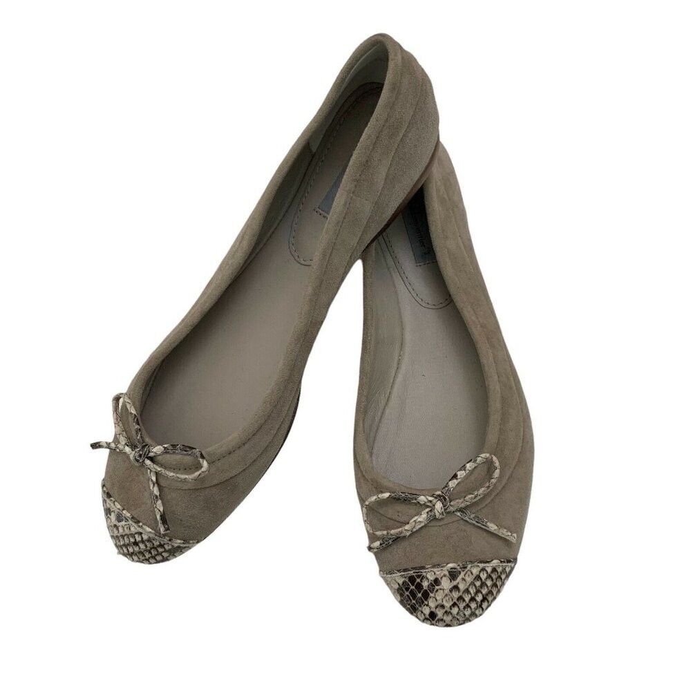 Classiques Entier 6.5 Shoes Flats Beige Leather Bow Accent Snakeskin Toe Slip On